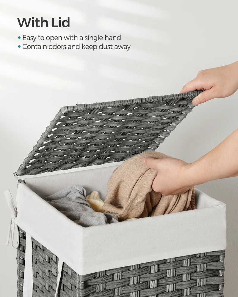 65L Laundry Hamper with Lid Folding Laundry Basket Clothes Hamper with Removable Liner for Laundry Room Gray