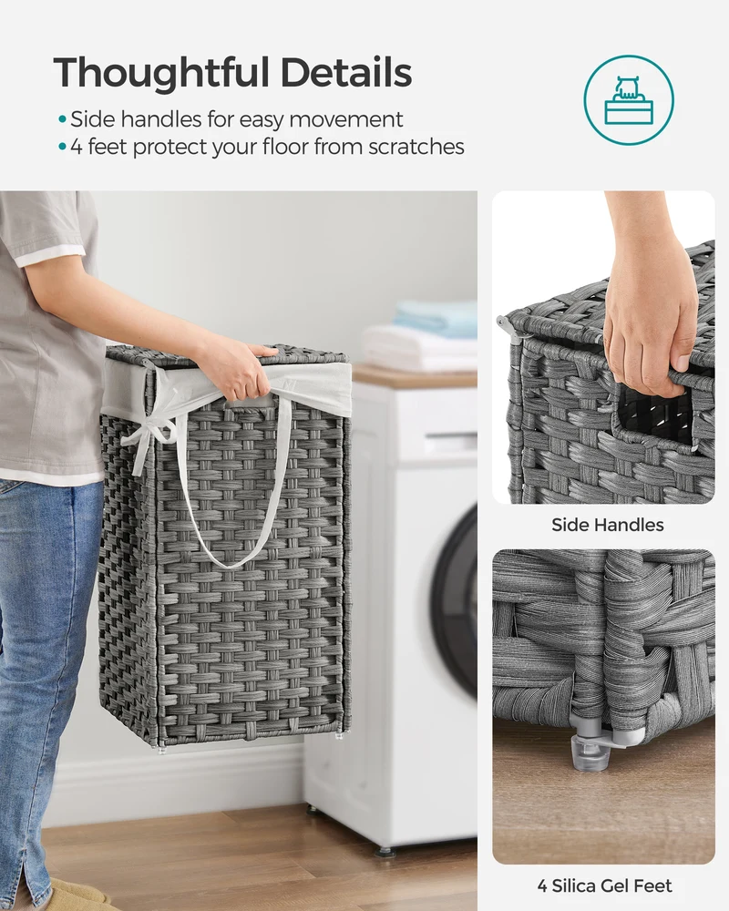 65L Laundry Hamper with Lid Folding Laundry Basket Clothes Hamper with Removable Liner for Laundry Room Gray