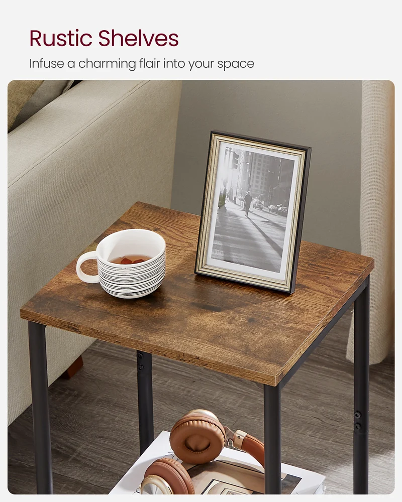 VASAGLE Side Table, Small End Table, Nightstand, Rustic Brown and Black