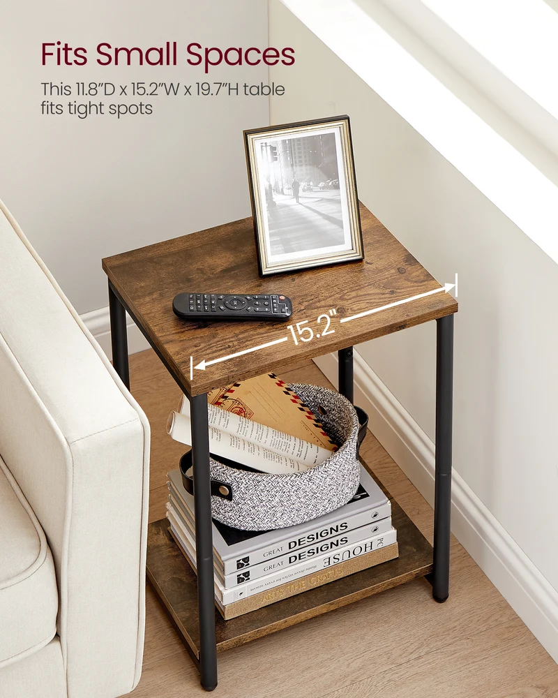 VASAGLE Side Table, Small End Table, Nightstand, Rustic Brown and Black