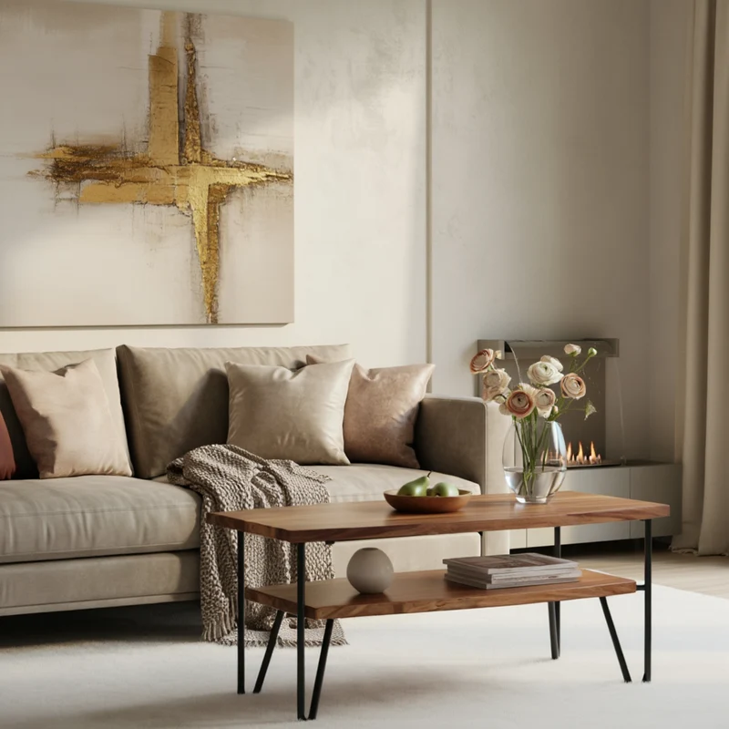 Couchtisch Sheesham Massivholz Metall Industrial-Style 90x50x40 cm
