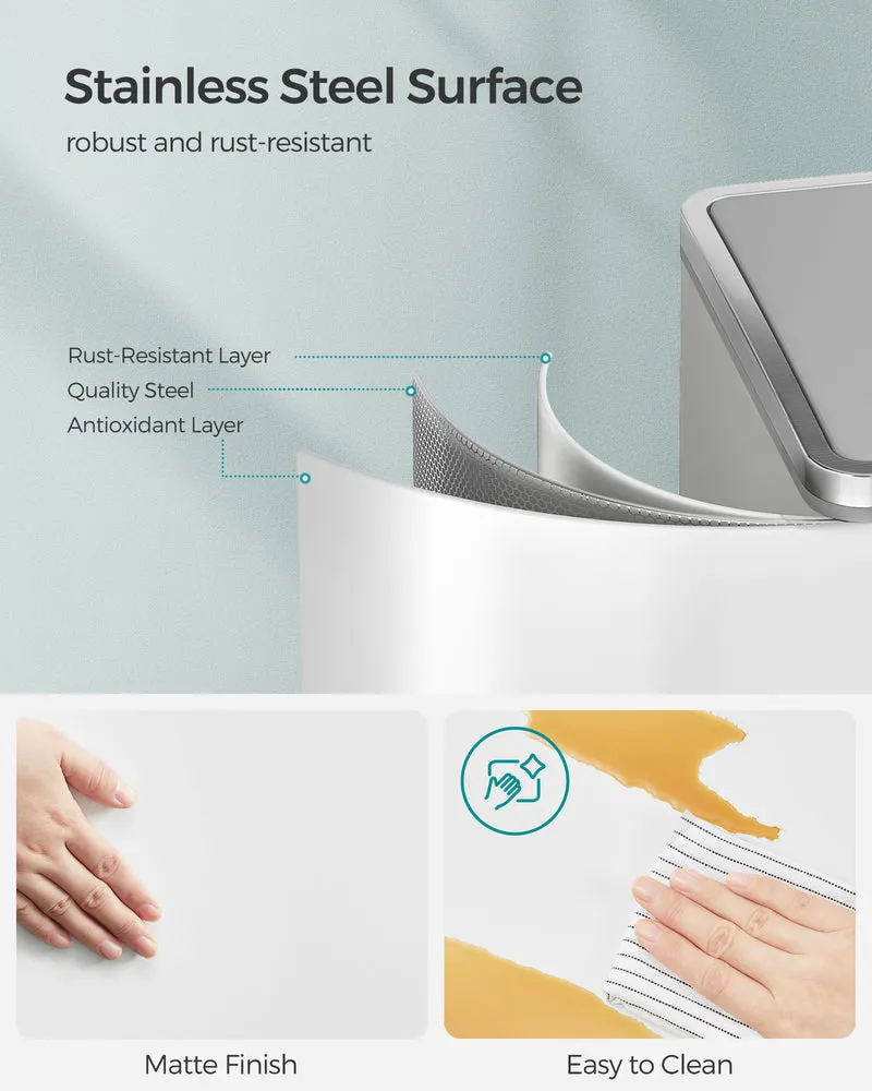 SONGMICS 16 Gal Trash Can, Garbage Can for Kitchen, with 15 Trash Bags, 2 Compartments, Airtight, White and Grey