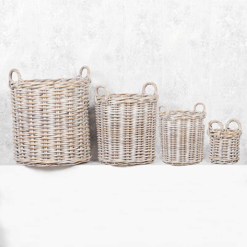 Natur Rattankorb BAKUL rund White-Wash 50cm Griffe Pflanzkorb Inlay