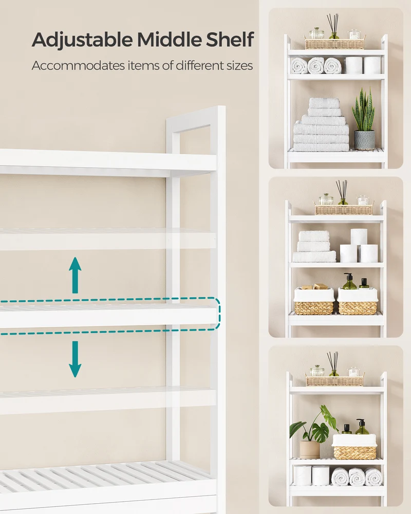 SONGMICS 3-Tier Over The Toilet Storage Bamboo Over Toilet Bathroom Organizer White