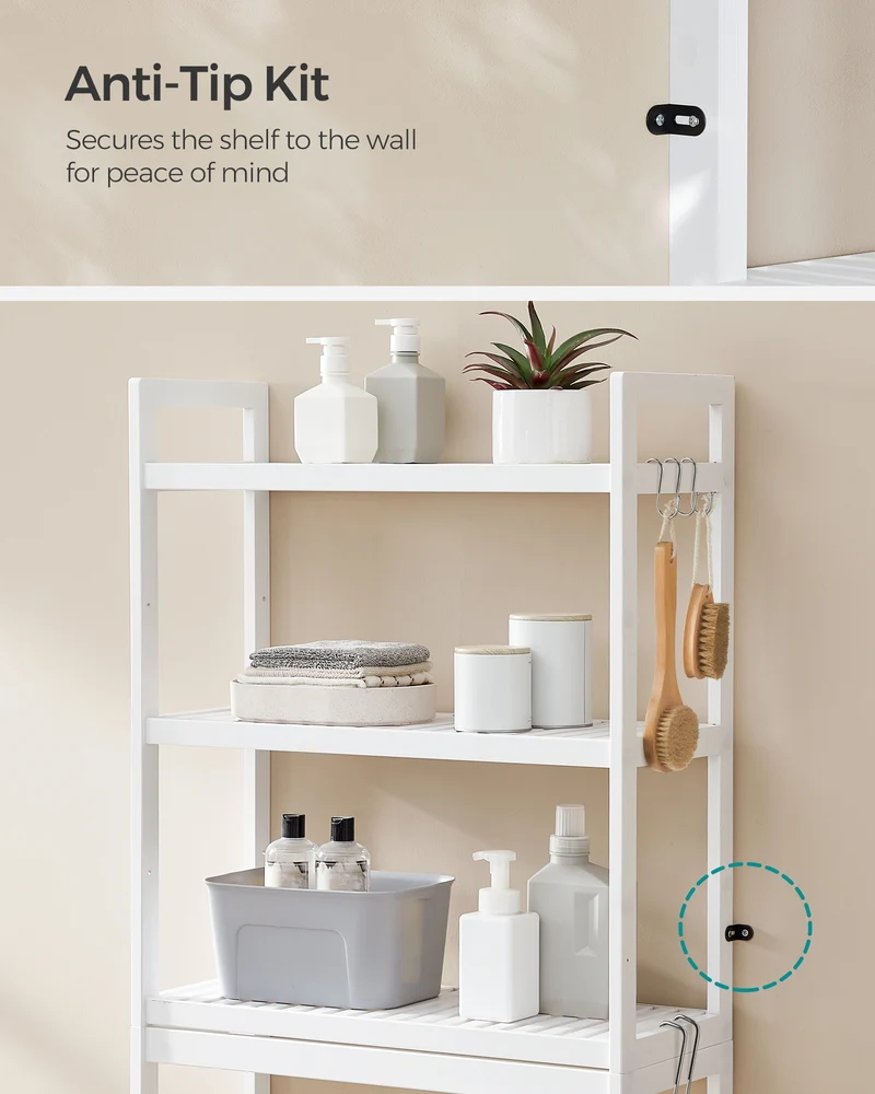 SONGMICS 3-Tier Over The Toilet Storage Bamboo Over Toilet Bathroom Organizer White