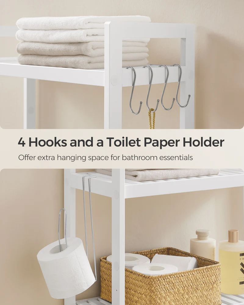 SONGMICS 3-Tier Over The Toilet Storage Bamboo Over Toilet Bathroom Organizer White