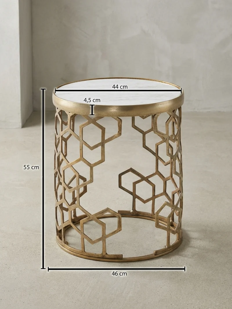 Beistelltisch – Rund Marmor Goldfarben Metall Ø 46 cm, Höhe 55 cm