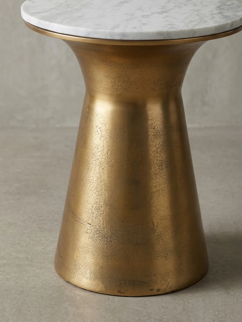 Beistelltisch – Rund Marmor Weiß Metall Goldfarben 35x35x45 cm