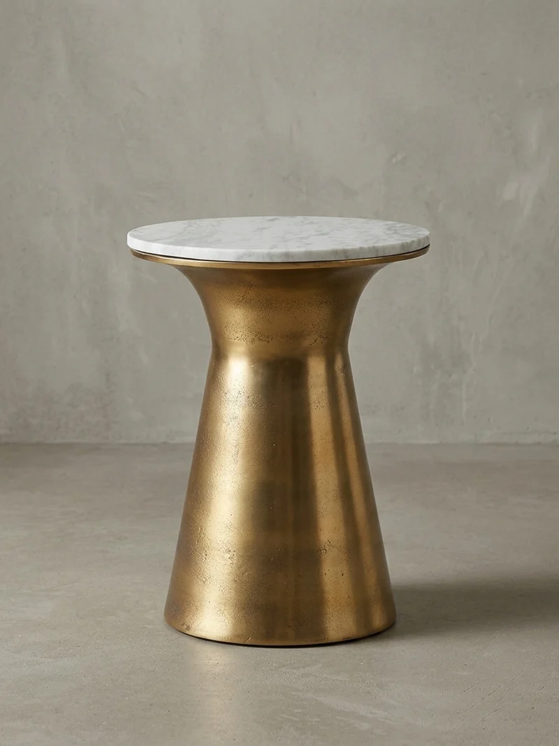 Beistelltisch – Rund Marmor Weiß Metall Goldfarben 35x35x45 cm