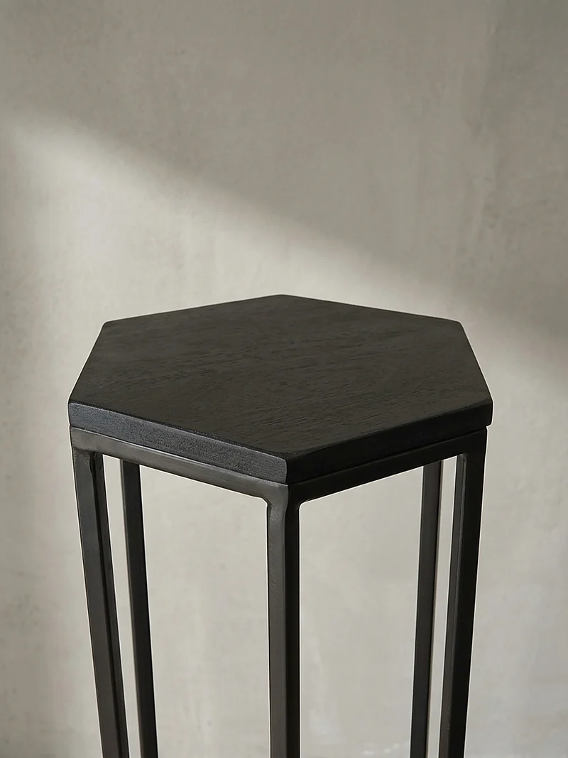 Beistelltische 3er Set Massivholz und Metall in Hexagon-Form