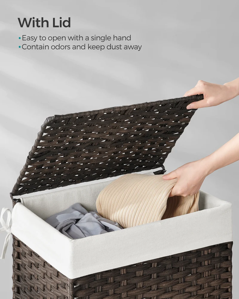 SONGMICS 23.8 Gal (90L) Laundry Hamper Laundry Basket with Lid and Handles Wicker hamper Brown
