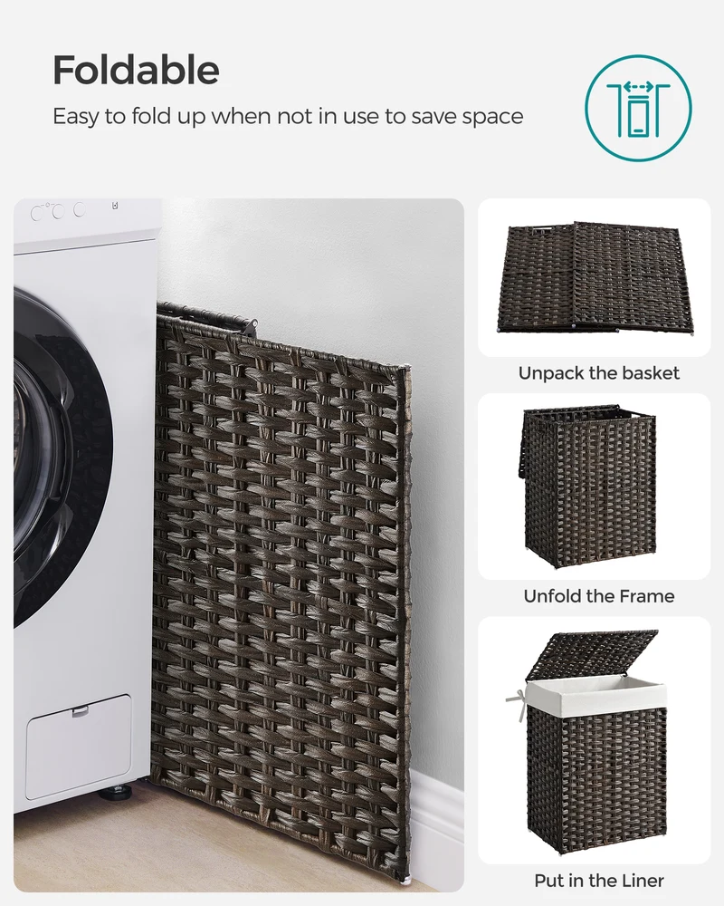 SONGMICS 23.8 Gal (90L) Laundry Hamper Laundry Basket with Lid and Handles Wicker hamper Brown