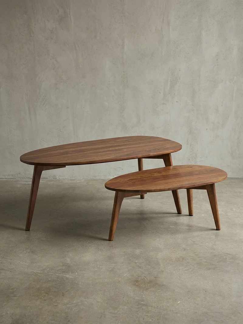 Couchtisch 2er Set Massivholz Nierenform Retro Handgefertigt