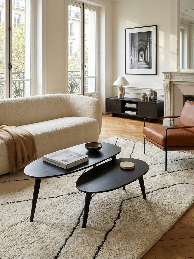Couchtisch 2er Set Massivholz Nierenform Retro Handgefertigt
