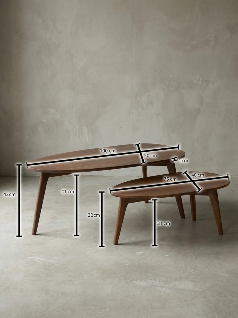 Couchtisch 2er Set Massivholz Nierenform Retro Handgefertigt