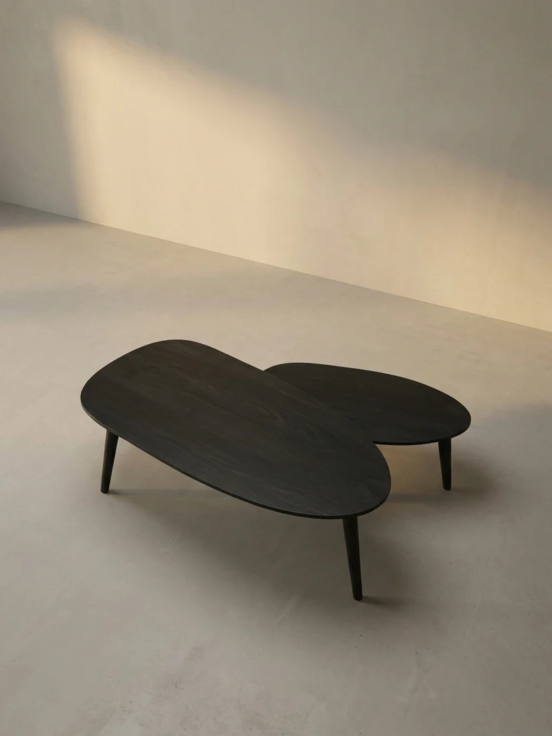 Couchtisch 2er Set Massivholz Nierenform Retro Handgefertigt