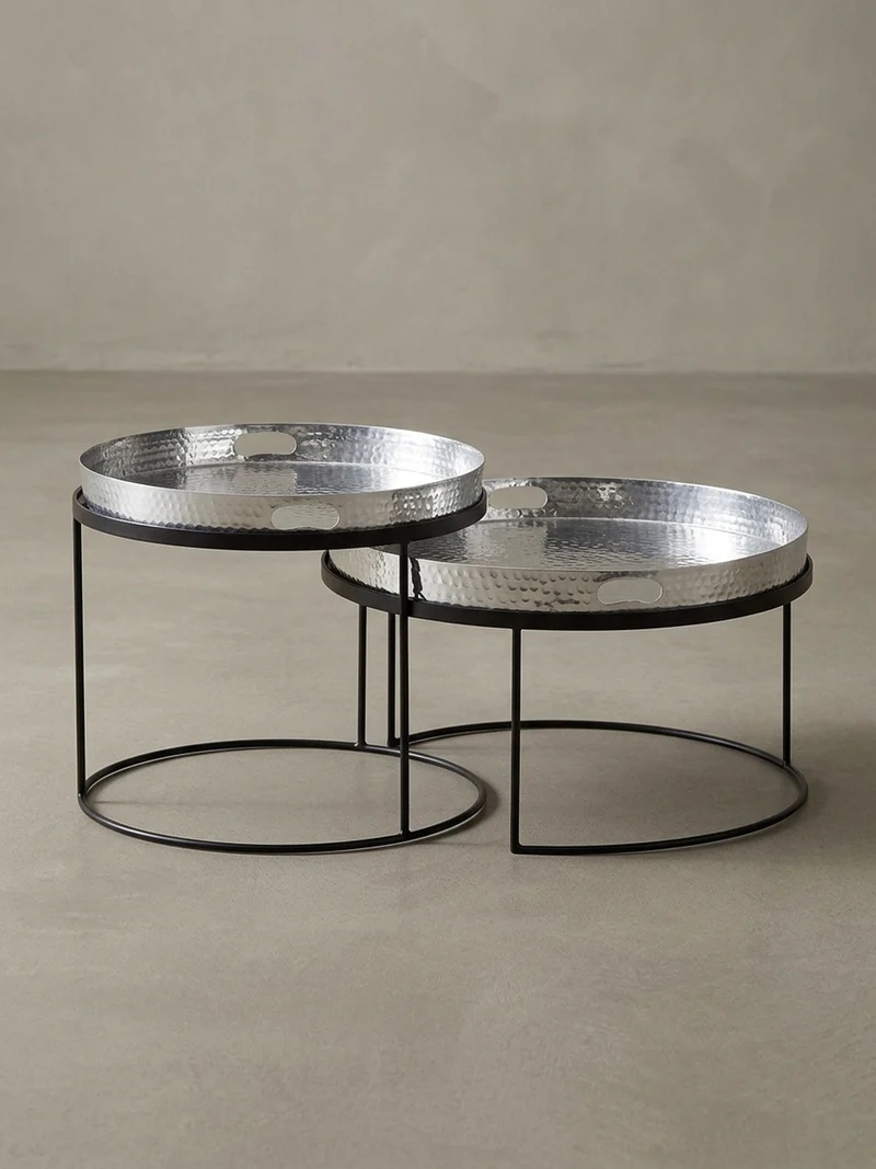 Couchtisch 2er Set Aluminium Hammerschlag Handgefertigt
