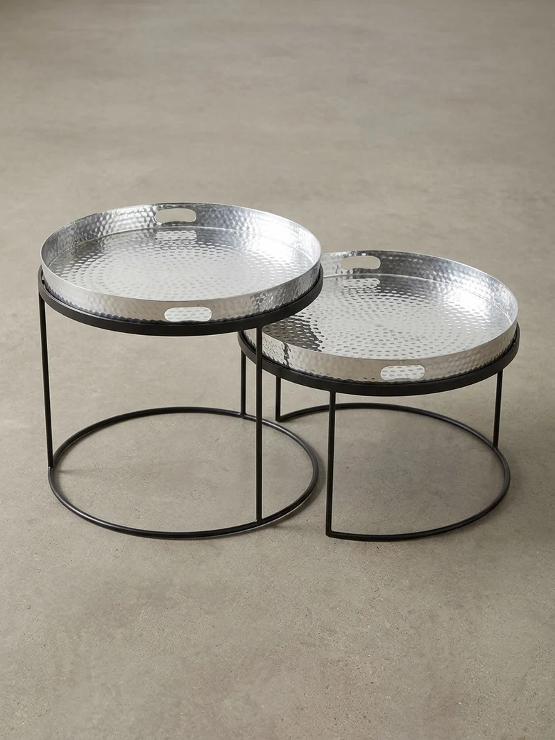 Couchtisch 2er Set Aluminium Hammerschlag Handgefertigt