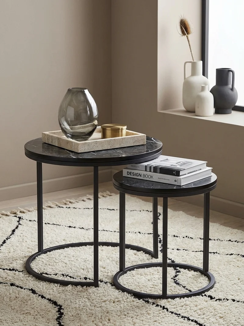 Beistelltisch 2er Set Marmoroptik Metall Modern