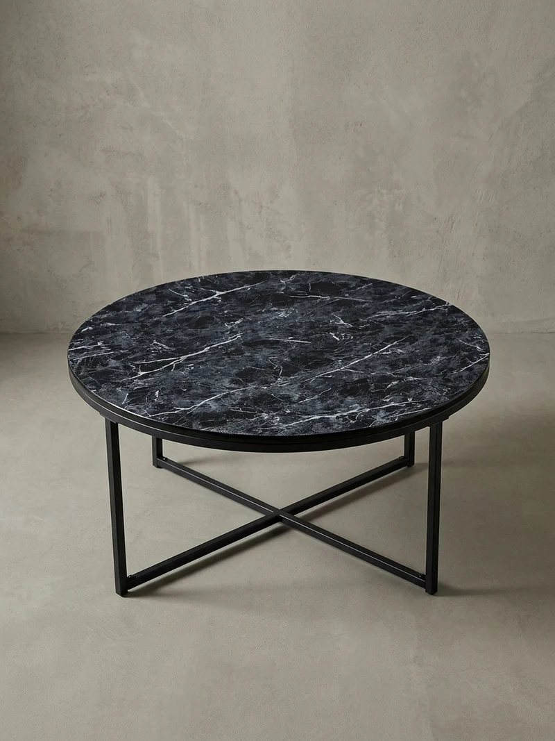 Couchtisch mit Marmor-Optik und Hochglanz-Finish, rund