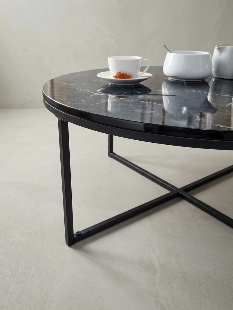 Couchtisch mit Marmor-Optik und Hochglanz-Finish, rund