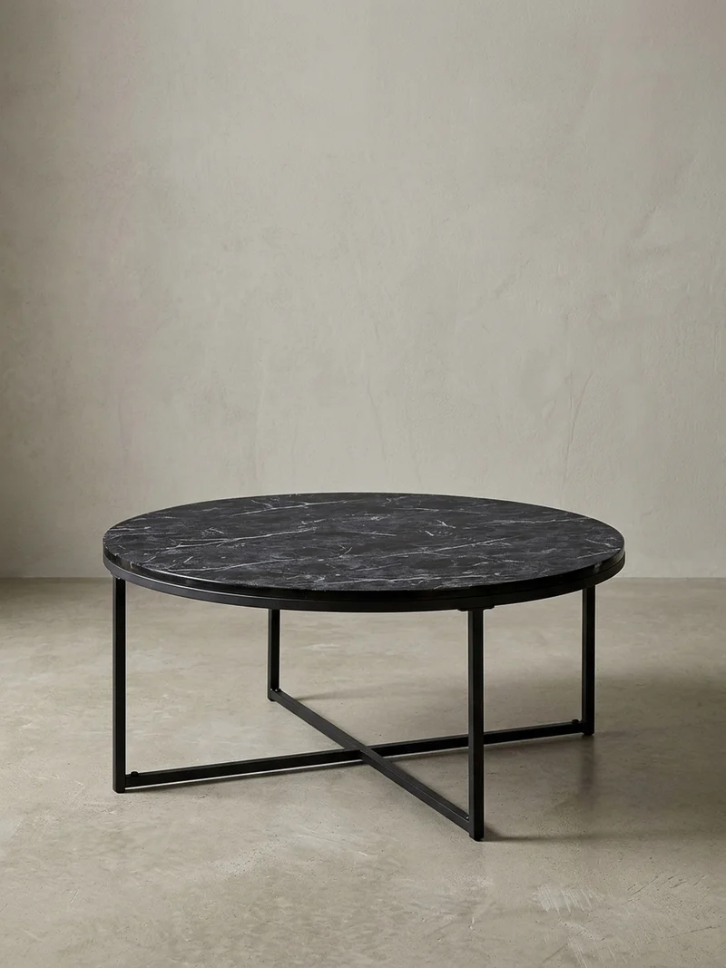 Couchtisch mit Marmor-Optik und Hochglanz-Finish, rund