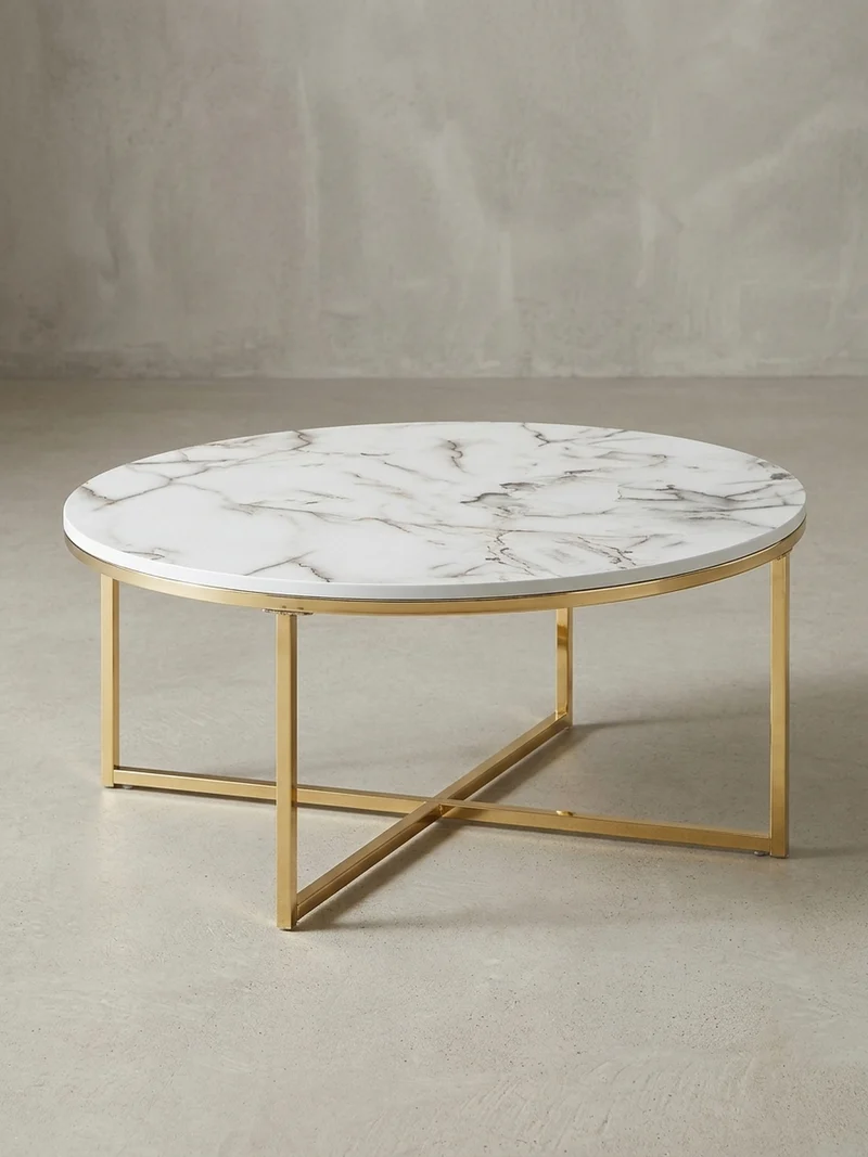 Couchtisch mit Marmor-Optik und Hochglanz-Finish, rund