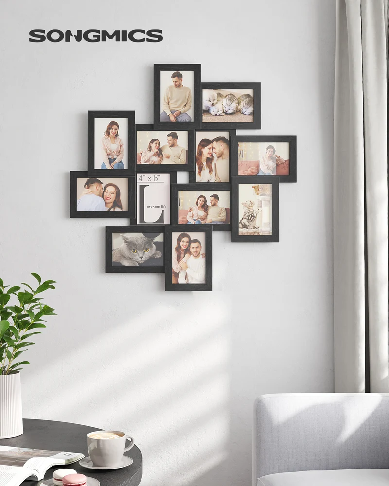 SONGMICS 4x6 Collage Picture Frames, 12-Pack Picture Frames Collage for Wall Decor, Black Photo Collage Frame
