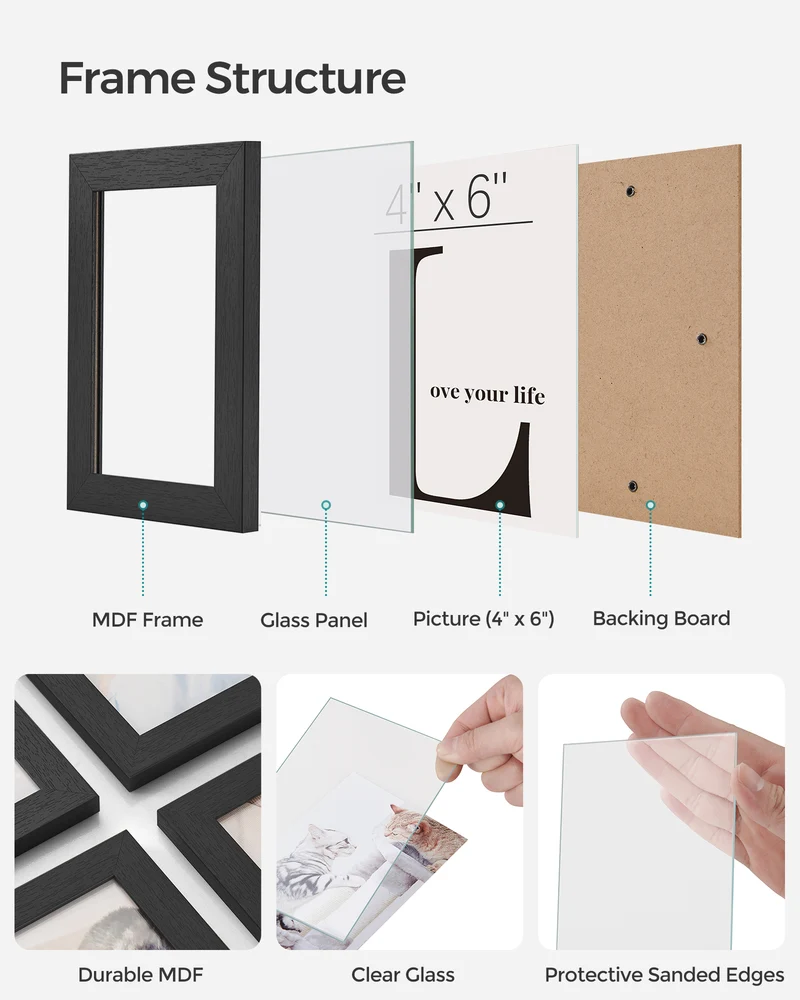 SONGMICS 4x6 Collage Picture Frames, 12-Pack Picture Frames Collage for Wall Decor, Black Photo Collage Frame