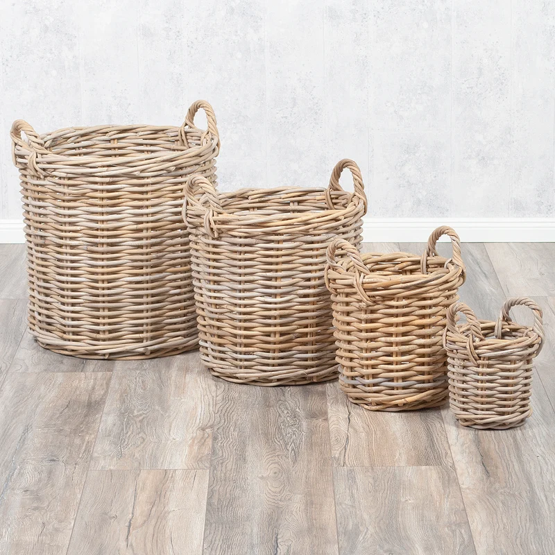 Natur Rattankorb BAKUL rund Grey 30cm Pflanzkorb Inlay Griffe