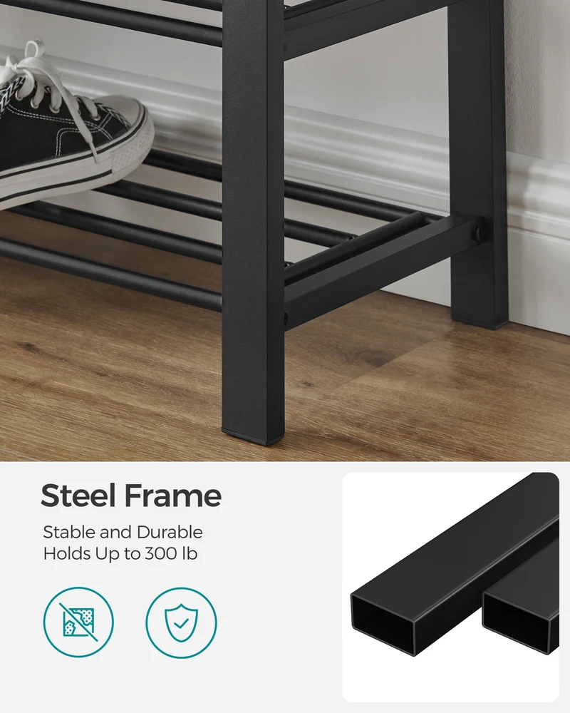 SONGMICS 3-Tier Shoe Rack Shoe Bench Dark Gray and Blackv