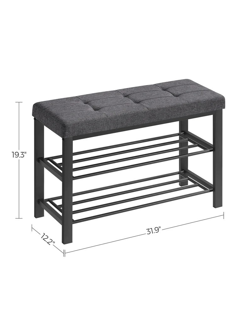 SONGMICS 3-Tier Shoe Rack Shoe Bench Dark Gray and Blackv