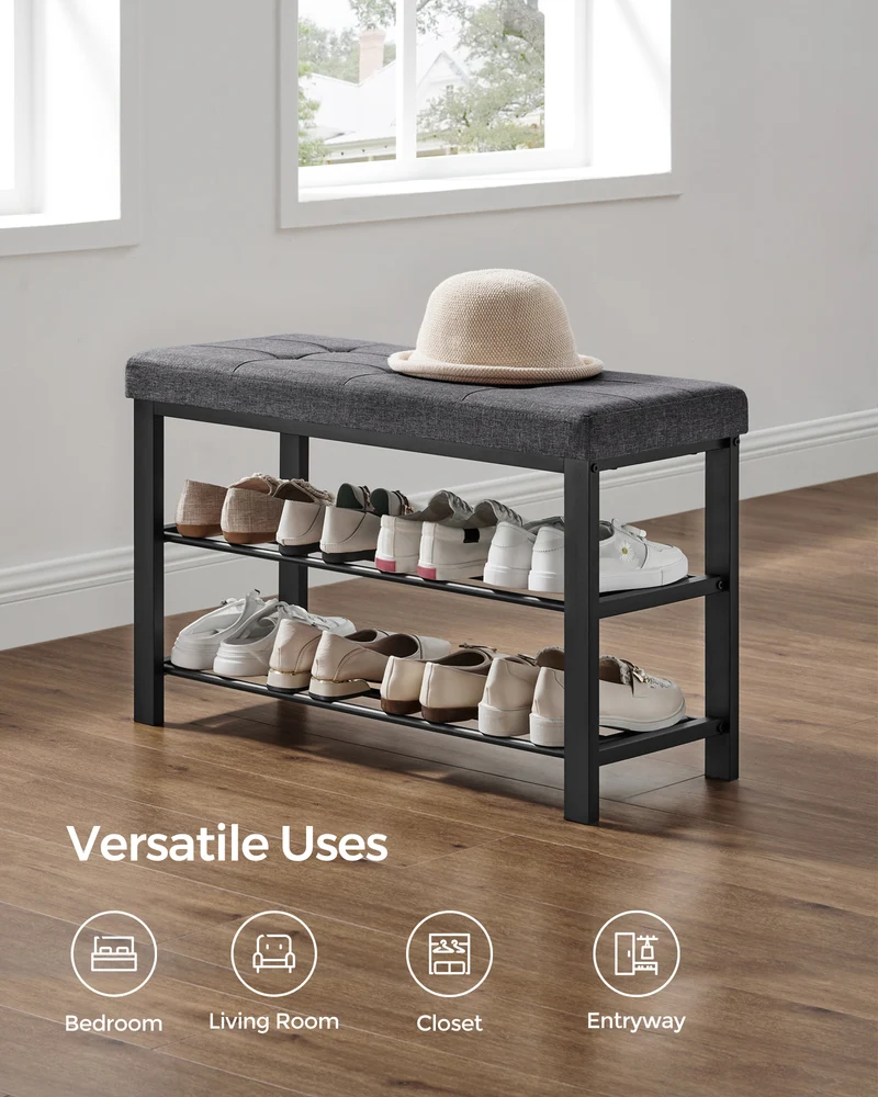 SONGMICS 3-Tier Shoe Rack Shoe Bench Dark Gray and Blackv