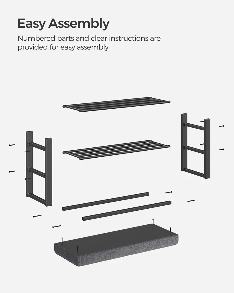 SONGMICS 3-Tier Shoe Rack Shoe Bench Dark Gray and Blackv