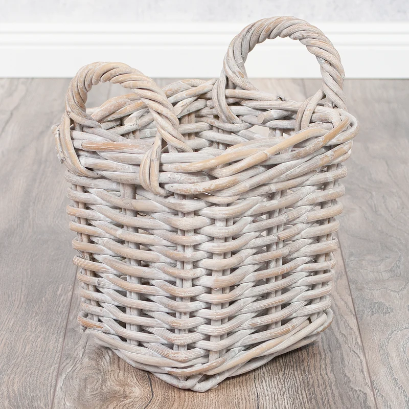 2er Set Rattankorb BAKUL eckig White-Wash ca. 20cm