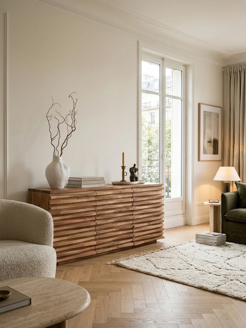 Sideboard – Akazie Massivholz, 160x75x43 cm, mit Baumkante, Landhausstil