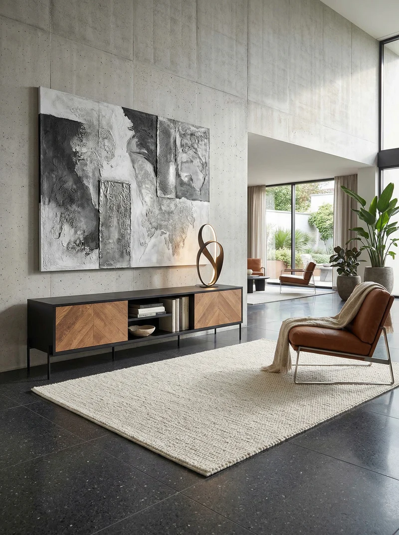 Lowboard Modern Stil mit V-Muster für 70-Zoll Fernseher