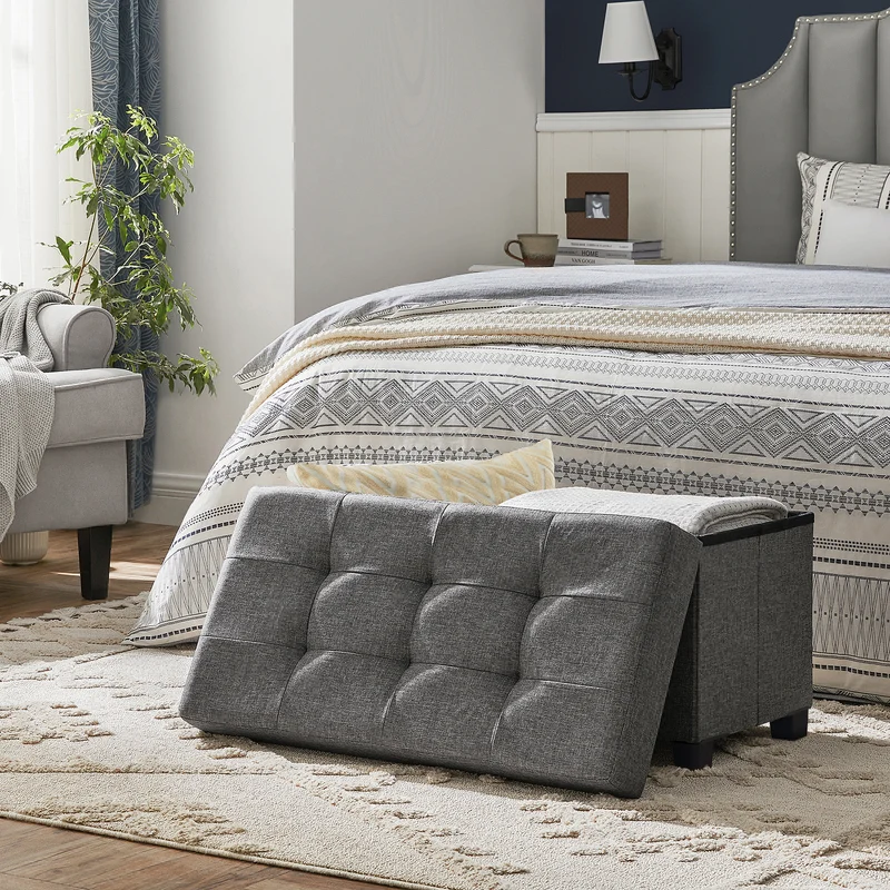 SONGMICS 30" Storage Ottoman Bench FoldingOttoman with Storage Foldable Foot Rest with Legs Load up to 660 lb for Living Room Bedroom Dark Gray