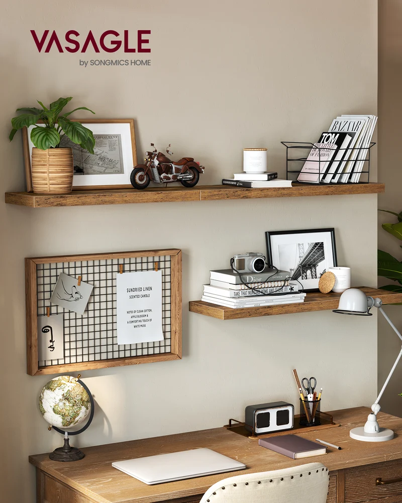 Wall Shelves Set of 3, Floating Shelves, Wall Mounted, Display Shelves for Picture Frames, Wall Decor, Hanging Shelf for Living Room, Kitchen