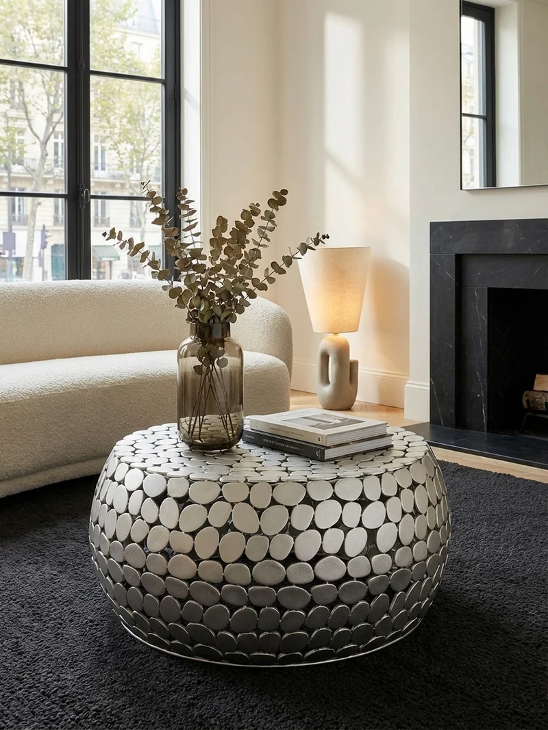 Couchtisch Aluminium Silber, Handgefertigtes Unikat, Stilvolles Design