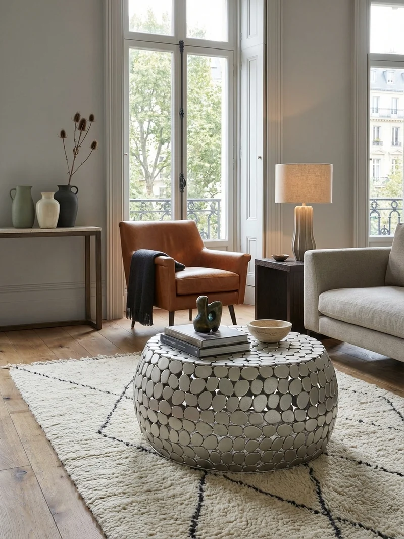 Couchtisch Aluminium Silber, Handgefertigtes Unikat, Stilvolles Design