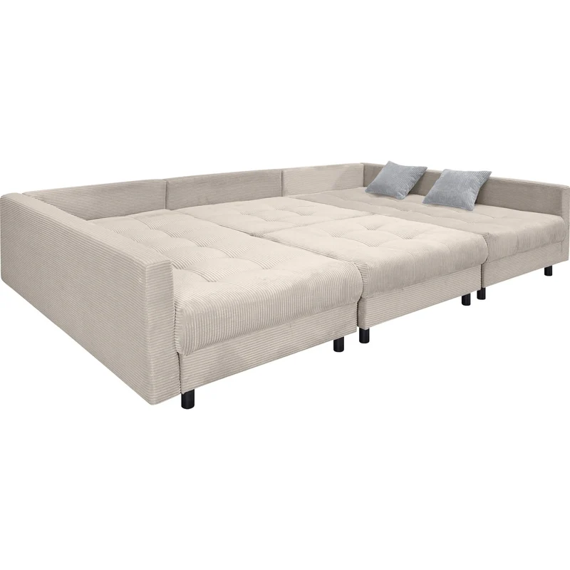 Wohnlandschaft Sofa Couch + Hocker + Kissen + Cord Stoff