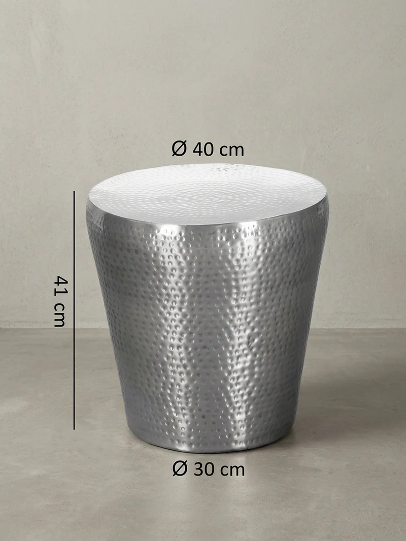 Beistelltisch – Rund Silber Aluminium Hammerschlag 42 cm orientalisch