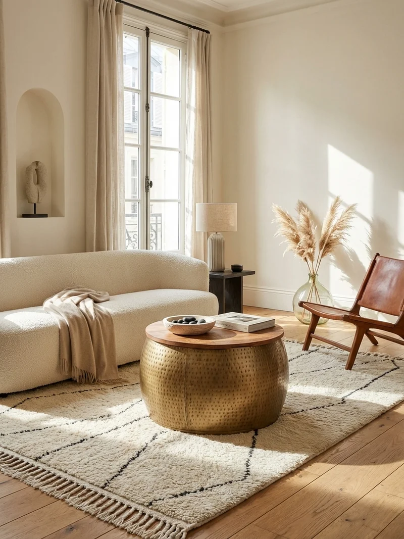 Couchtisch Massivholz Braun Gold, Modernes Design, Stauraum, Modell Aurora