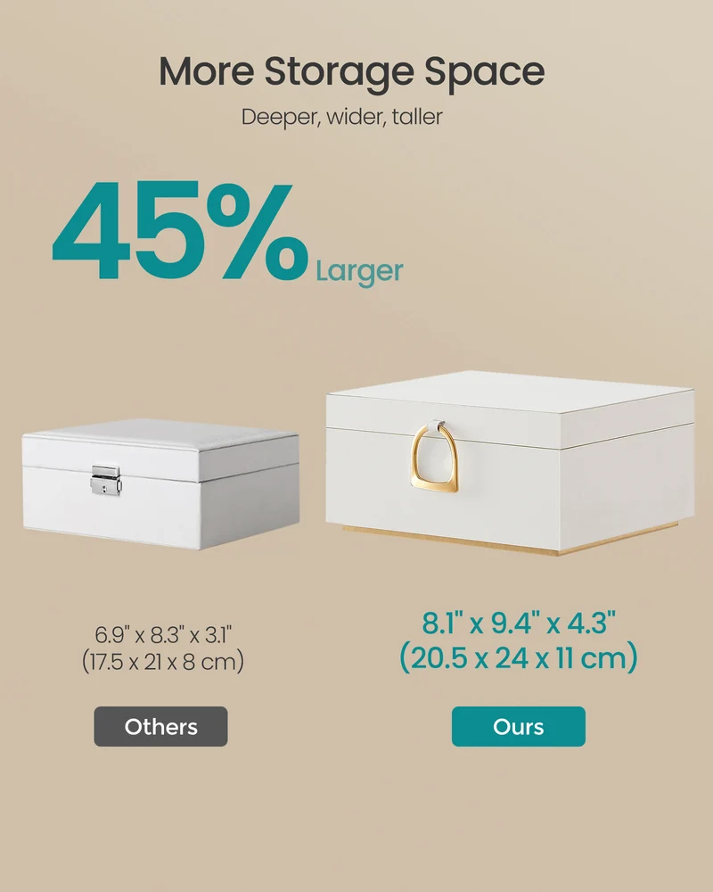 2-Tier Jewelry Box Jewelry Storage Organizer with Handle Removable Tray, White