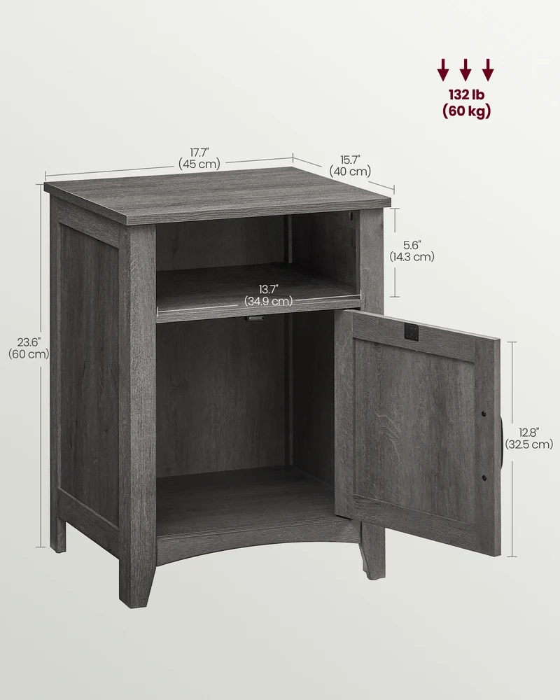 VASAGLE Farmhouse Nightstand with Barn Door, Bedside Table with Storage, Side End Table, Night Stand with Open Compartment Misty Gray