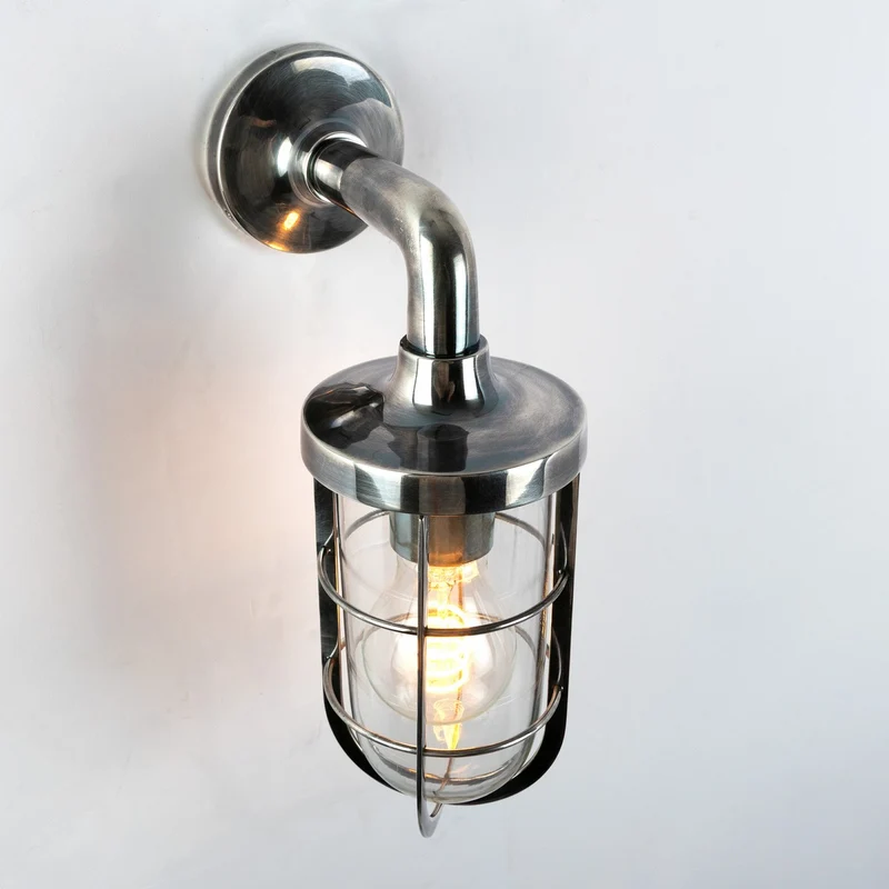 Casa Padrino Jugendstil Schiffslampe 10 x 16 x H. 29 cm - Silber - Nostalgische Wetterfeste Außenleuchte