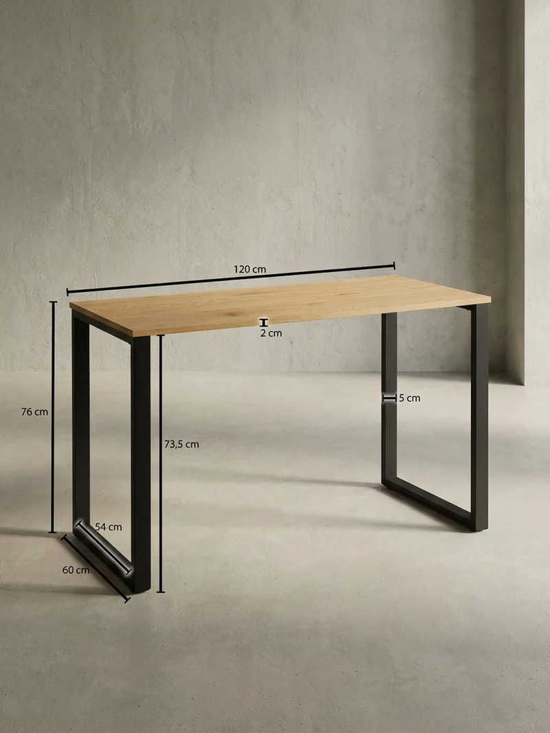 Schreibtisch – Eiche, 120x60x76 cm, Metallbeine, robust & vielseitig