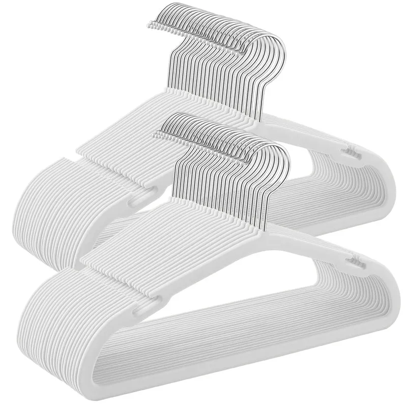 50-Pack Kids Velvet Hangers, 14x8 Inch Non-Slip Children's Hangers with Wide Shoulder Notches & Swivel Hook, Space-Saving Closet Organizers, Cloud White