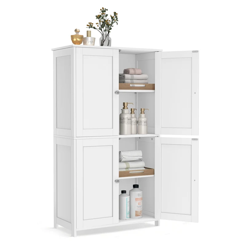 VASAGLE Floor Storage Cabinet, Shaker Cabinet with 2 Adjustable Shelves, 4 Doors, Tall Freestanding Organizer Unit, Cloud White